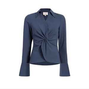 Cinq à Sept | McKenna Collared Twist Flare Sleeve Top Large Shadow Blue